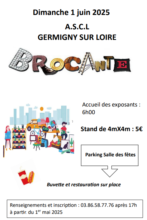 Affiche ASCL Brocante le dimanche 1er juin 2025